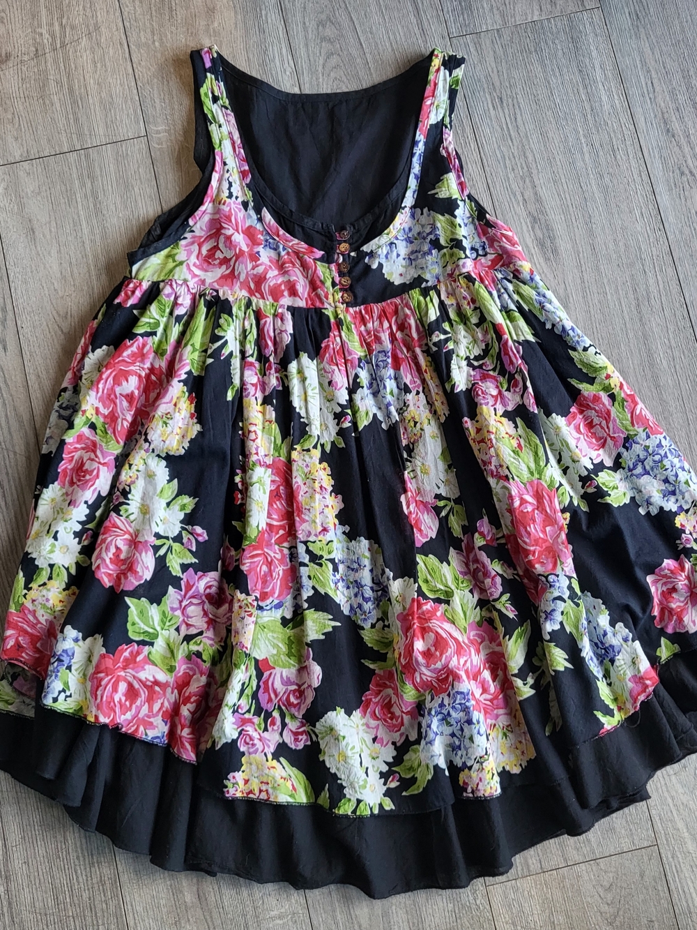 Pink Rose Layered Babydoll 90s Grunge Boho Tiered Sleeveless Tank Sun Dress